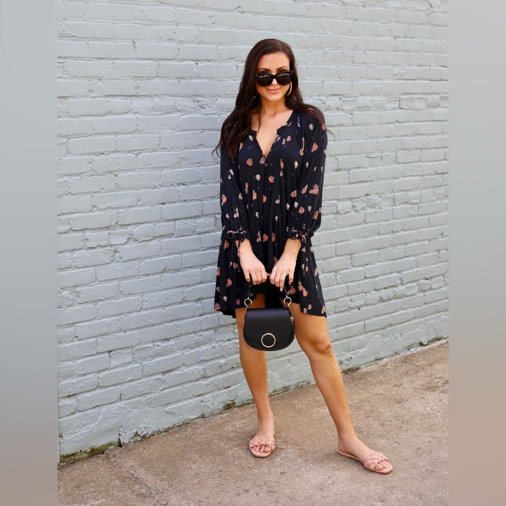 Free People Winter Sun Floral Tunic Dress Black Oversized  - Size M - Picture 5 of 15